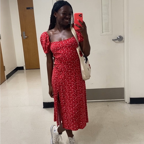 midi red floral sundress - Picture 2 of 2